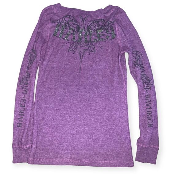 Vintage y2k Harley Davidson bling Y2k Long sleeve thermal - Picture 1 of 6